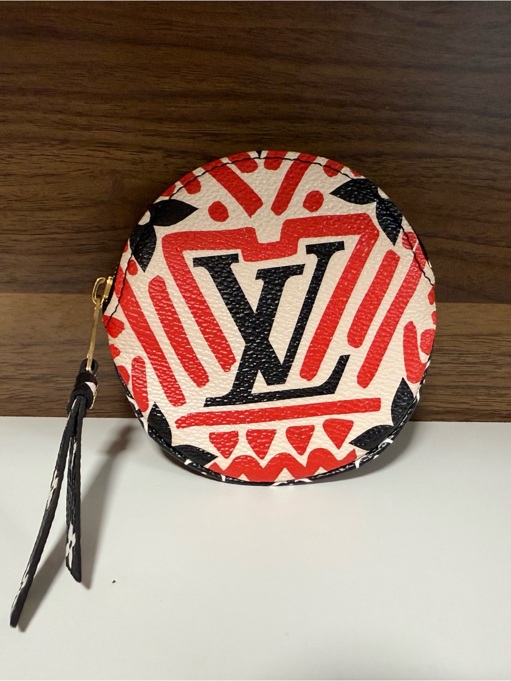 Louis Vuitton Red, Black & White Round Coin Purse